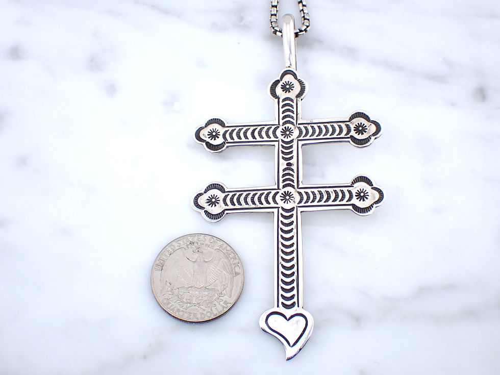 Thumbnail: Vintage Sterling Silver Large Two-Barred Cross of Lorraine Pendant Necklace