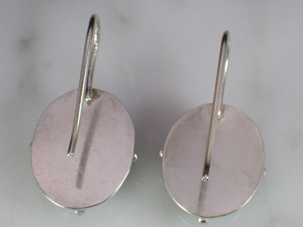 Thumbnail: Vintage Sterling Silver Oval Green Glass Lightweight Drop Dangle Earrings