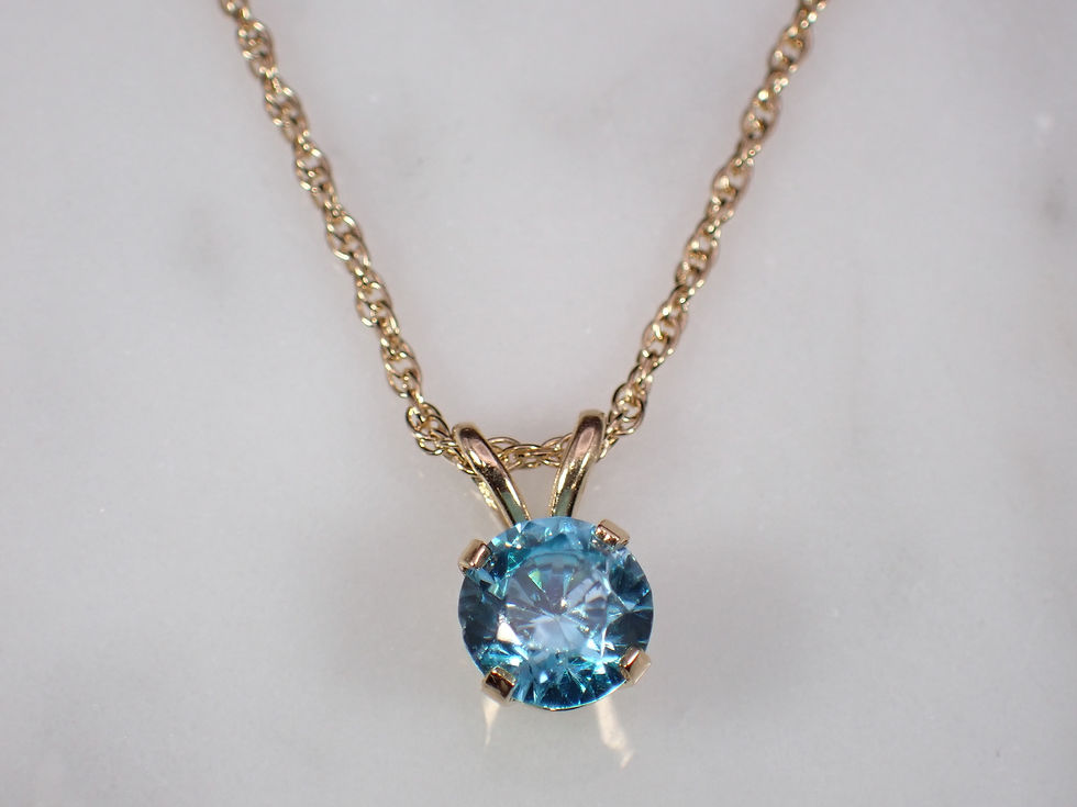 Thumbnail: 14K Yellow Gold Natural Blue Zircon Vintage Solitaire Pendant Necklace
