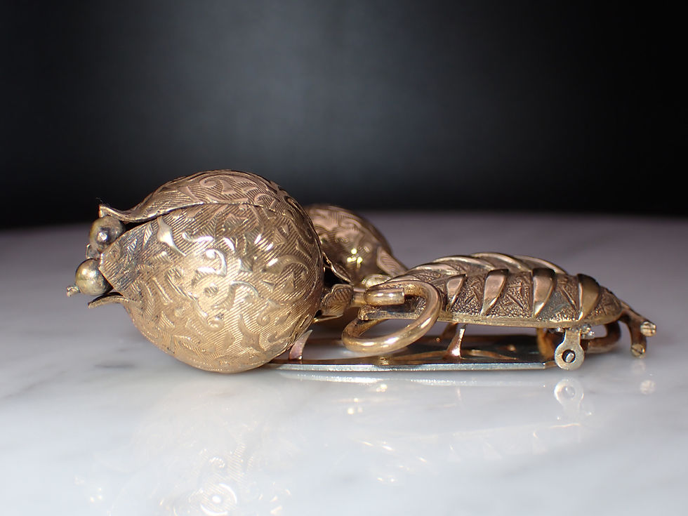 Thumbnail: Antique Art Nouveau Brass Texturized Flower Buds & Leaves Design Fur Clip