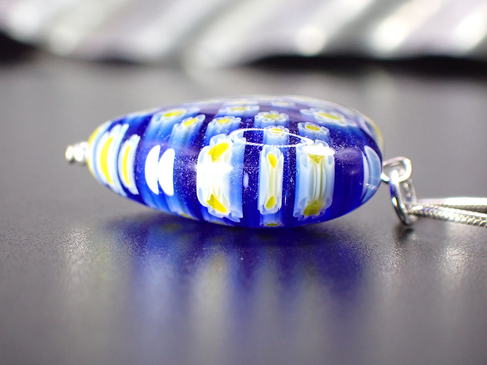 Thumbnail: Delicate Blown Glass Millefiori Heart Vintage Sterling Silver Pendant Necklace