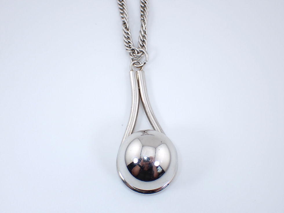 Thumbnail: Silver Tone Vintage Opera Length Trifari Chain Unique Ultra Mod Pendant Necklace