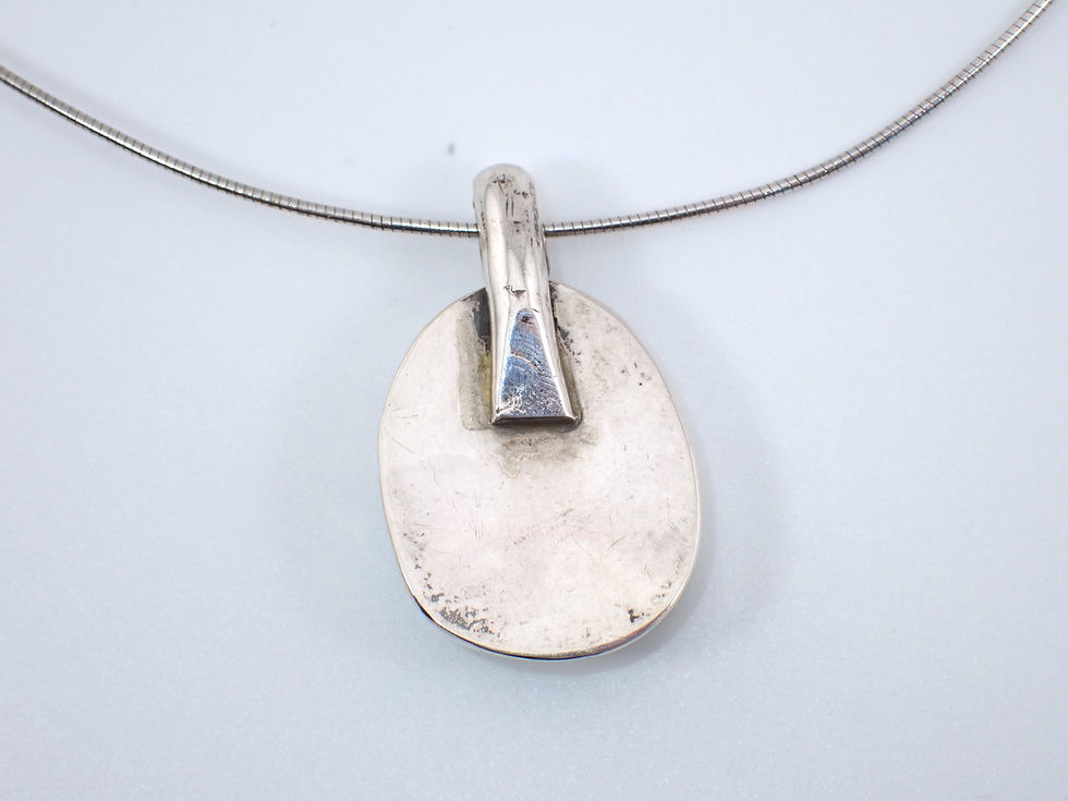 Thumbnail: Vintage Sterling Silver Bezel Set Turquoise Freeform Pendant Necklace