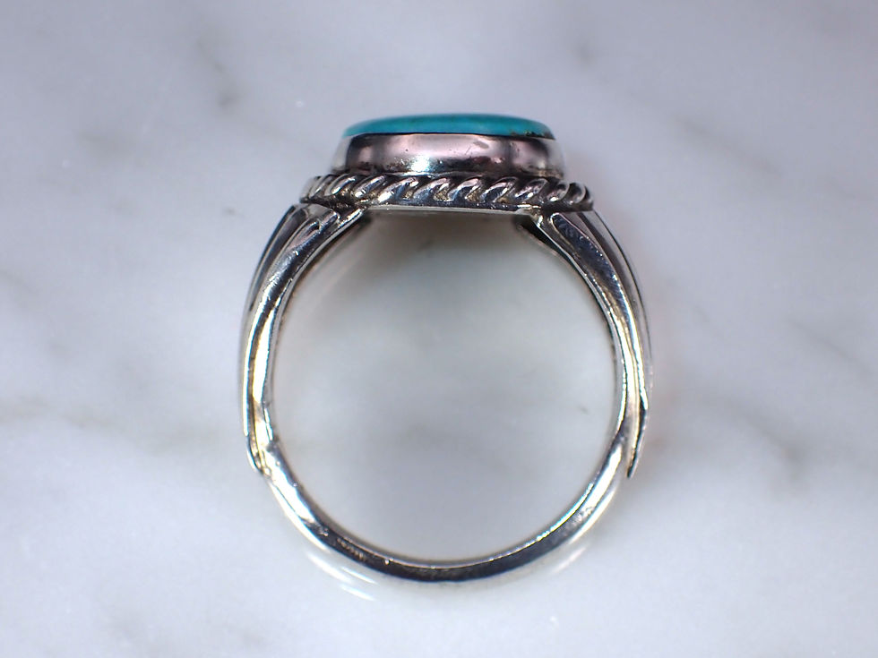 Thumbnail: Vintage 3 Hogan's Shop Sterling Turquoise Linear Pattern Southwestern Ring