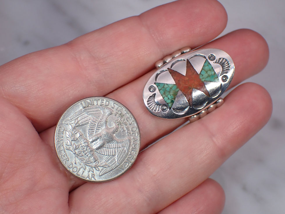 Thumbnail: William Singer Vintage Sterling Silver Navajo Turquoise Coral Inlay Ring