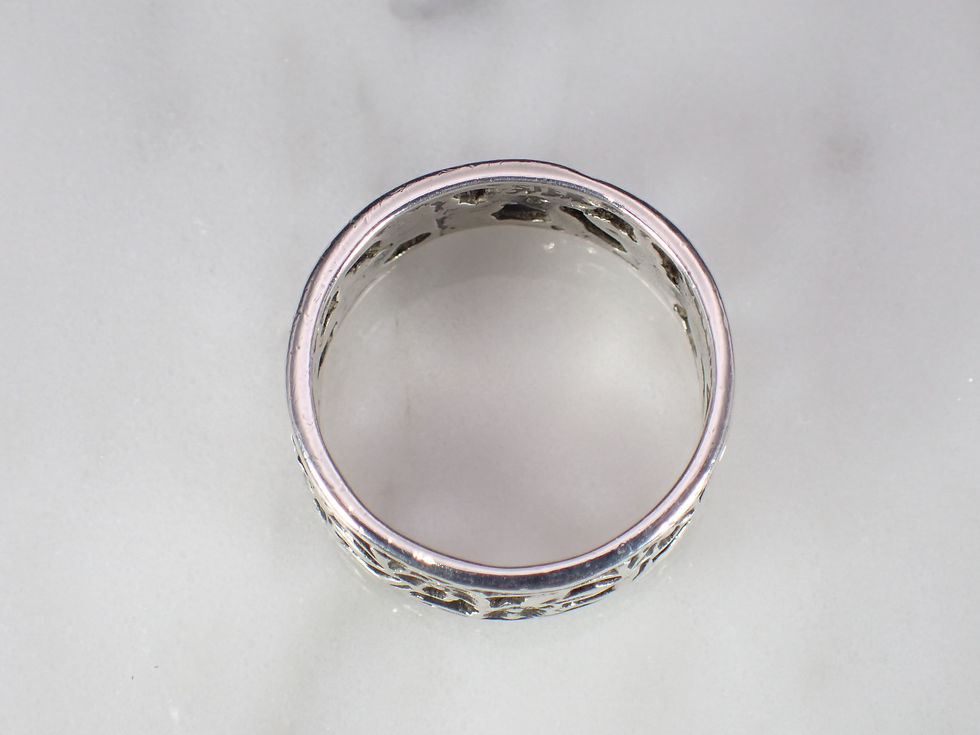 Thumbnail: Floral Filigree Forget Me Not Vintage Sterling Silver Band Stacker Ring