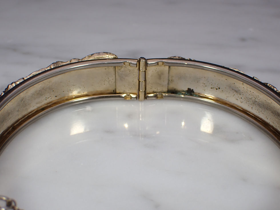 Thumbnail: 1/2" Wide Gold Tone Victorian Style Leaf Repousse Hinged Bangle Wedding Bracelet