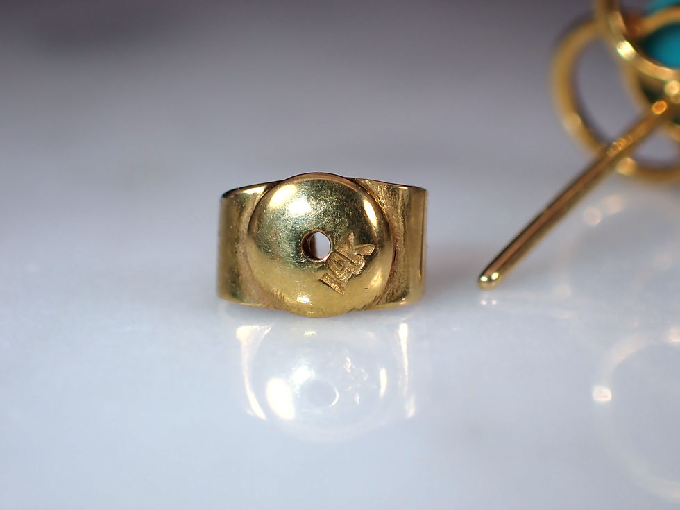 Thumbnail: Vintage 14K Yellow Gold Turquoise Cabochon Floral Design Stud Button Earrings