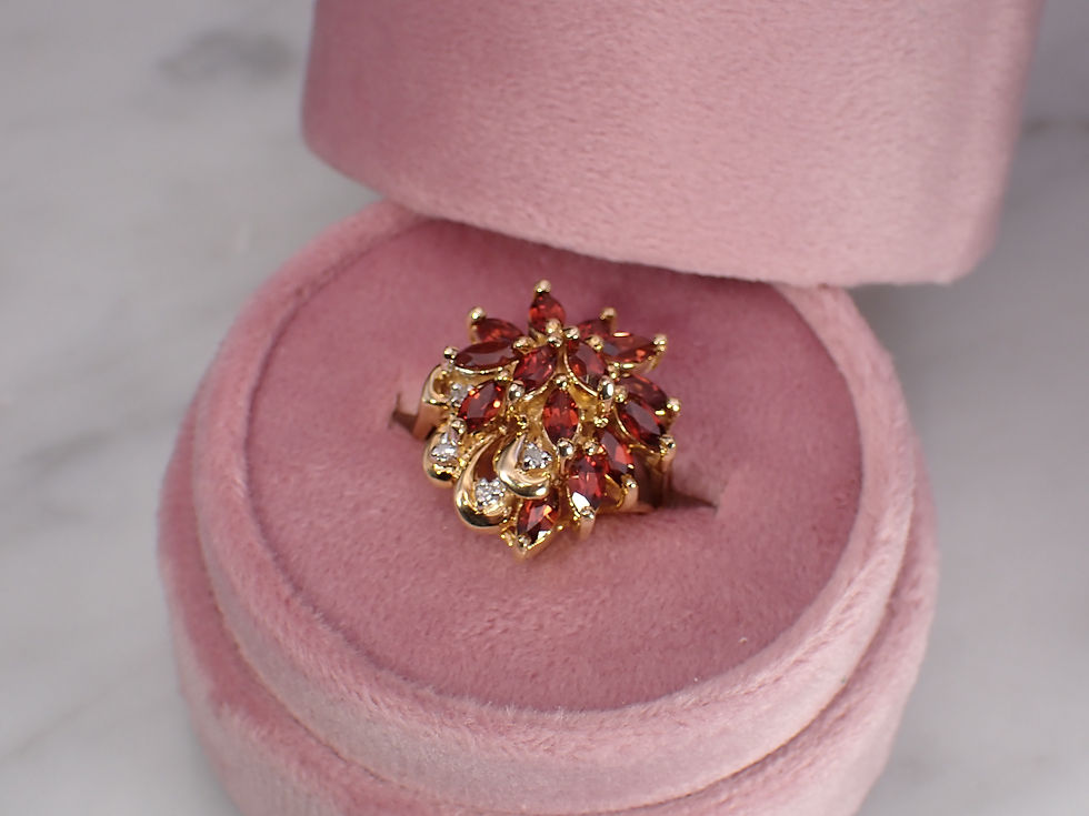 Thumbnail: Natural Pyrope Garnet & Diamond 10K Gold Vintage Marquise Cut Cluster Ring