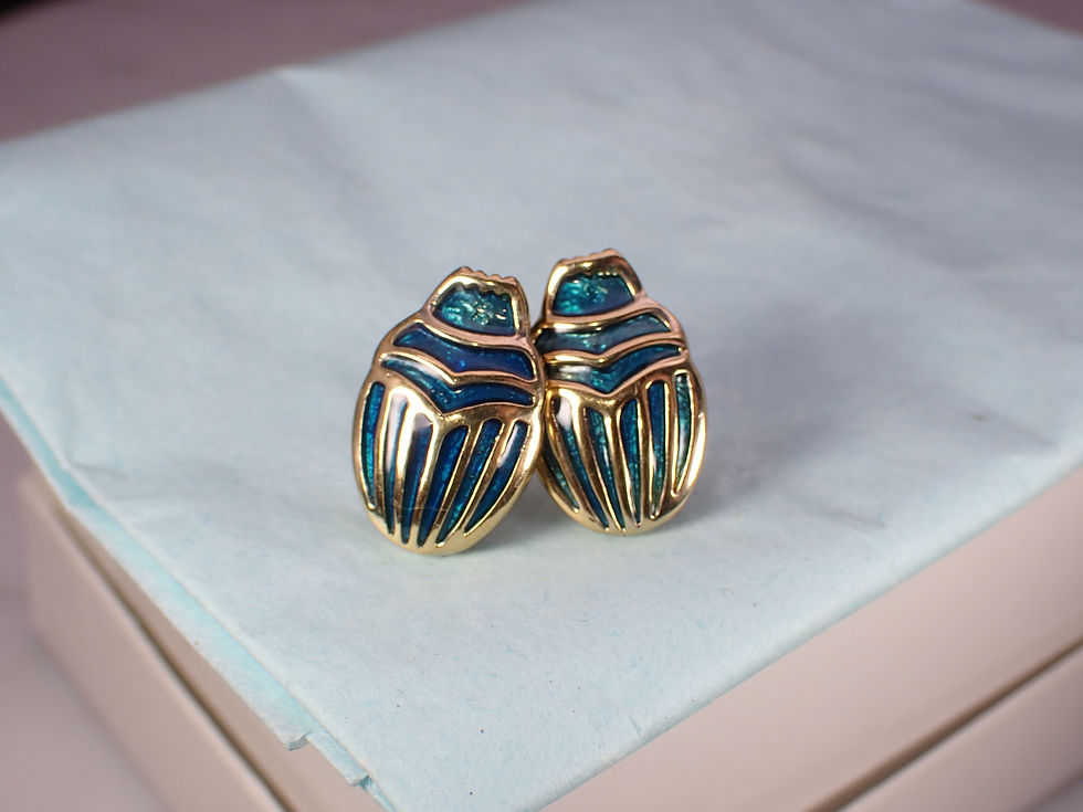 Thumbnail: Vintage Sterling Silver Gold Vermeil Enamel Scarab Critter Earrings