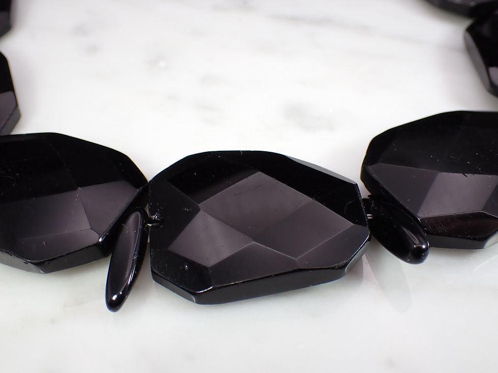 Thumbnail: Vintage Extra Large Flat Faceted Black Tourmaline Bead Statement Necklace