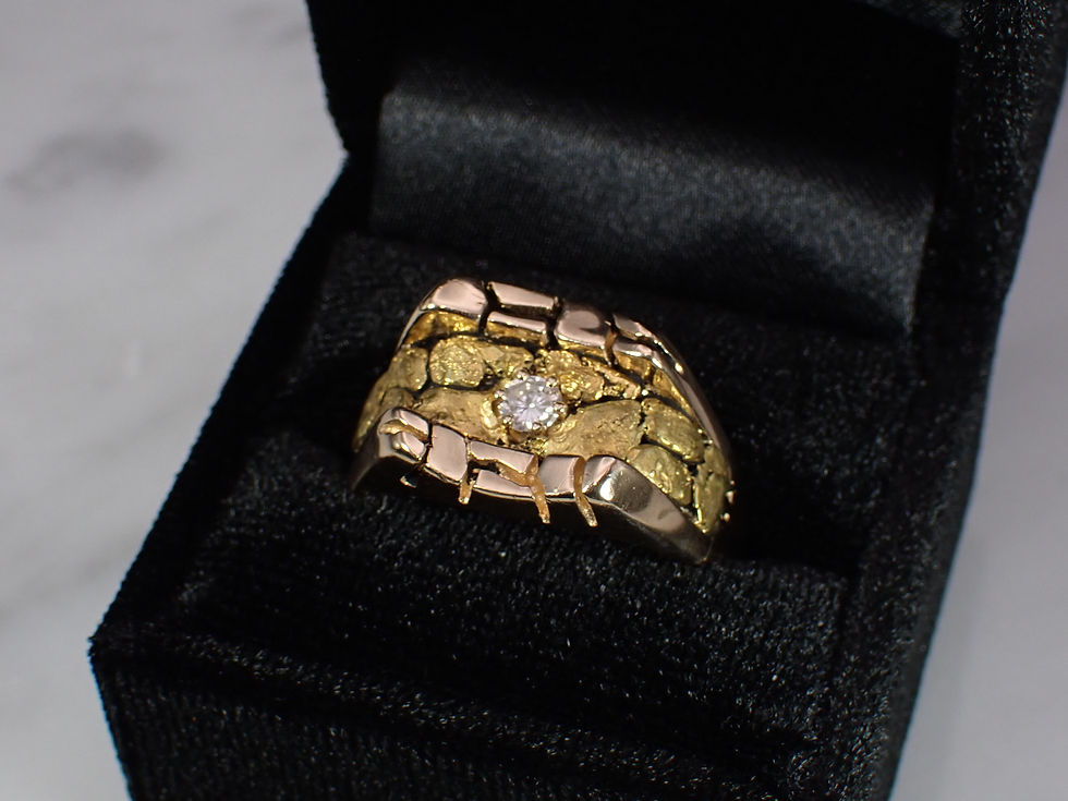 Thumbnail: Vintage 14K Yellow Gold 20K Nugget & Diamond Mens Statement Ring