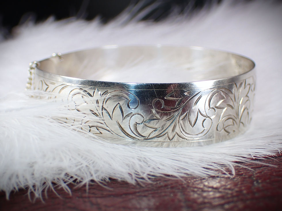 Thumbnail: Antique Victorian Sterling Silver Carved Floral Buckle Bangle Bracelet