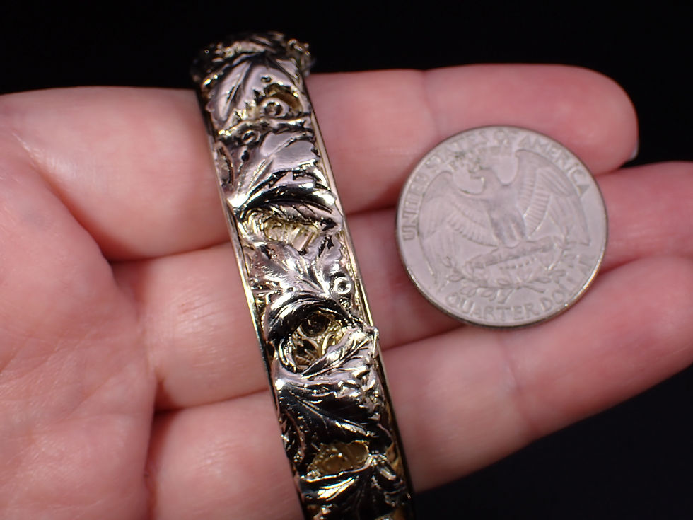Thumbnail: 1/2" Wide Gold Tone Victorian Style Leaf Repousse Hinged Bangle Wedding Bracelet