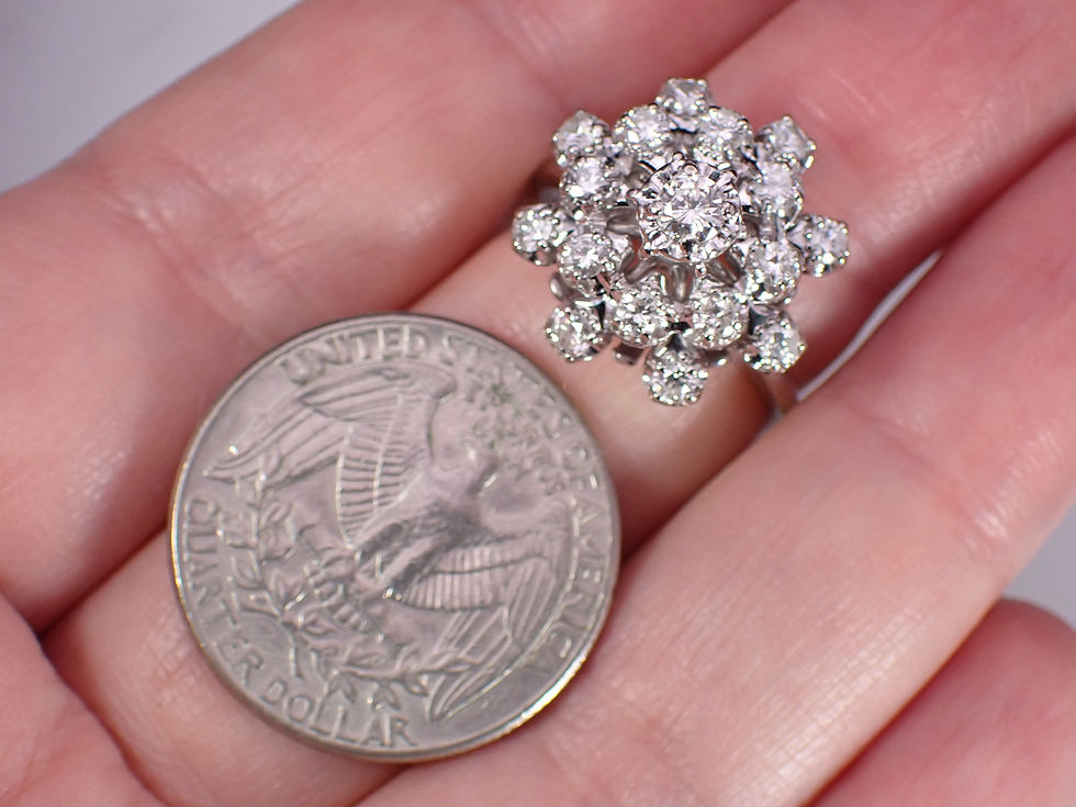 Thumbnail: 14K White Gold Vintage Diamond Dome Shaped Cluster Statement Ring