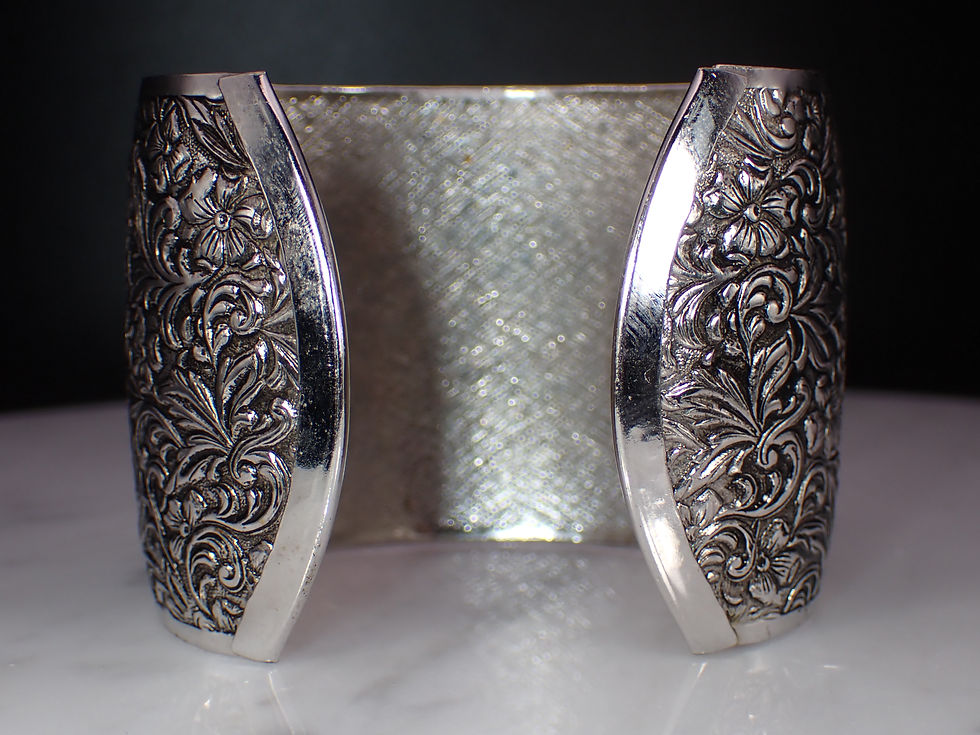 Thumbnail: Vintage 2" Wide Designer Sarah Coventry Silver Tone Floral Cuff Bracelet