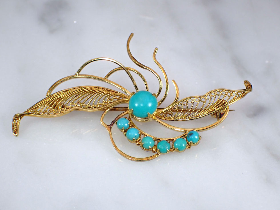 Thumbnail: Antique Victorian 14K Yellow Gold Light Blue Turquoise Brooch Pin Estate Piece