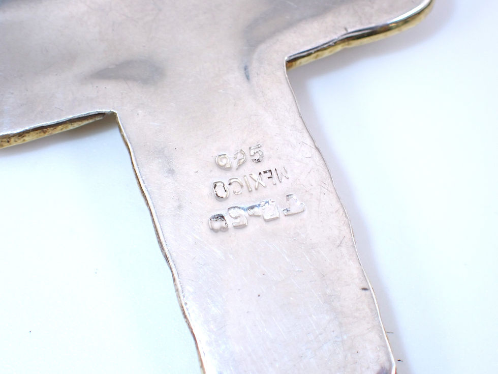 Thumbnail: Vintage Sterling Silver & Brass Large Puffed Crimped Cross Pendant Necklace