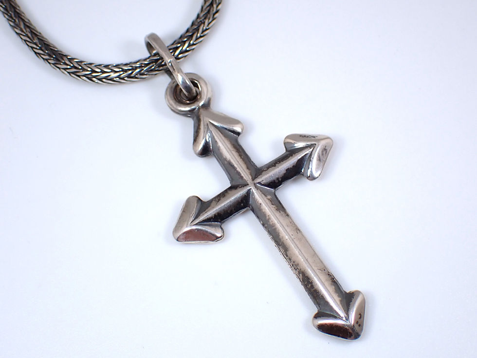 Thumbnail: Vintage Sterling Silver Spiga Wheat Chain Cross Pendant Necklace