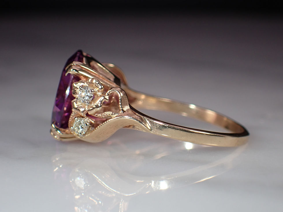 Thumbnail: Vintage 10K Yellow Gold Synthetic Purple Sapphire & Diamond Statement Ring