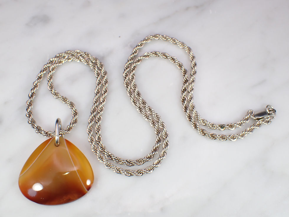 Thumbnail: Vintage Sterling Silver 3mm Rope Chain Polished Red Banded Agate Necklace