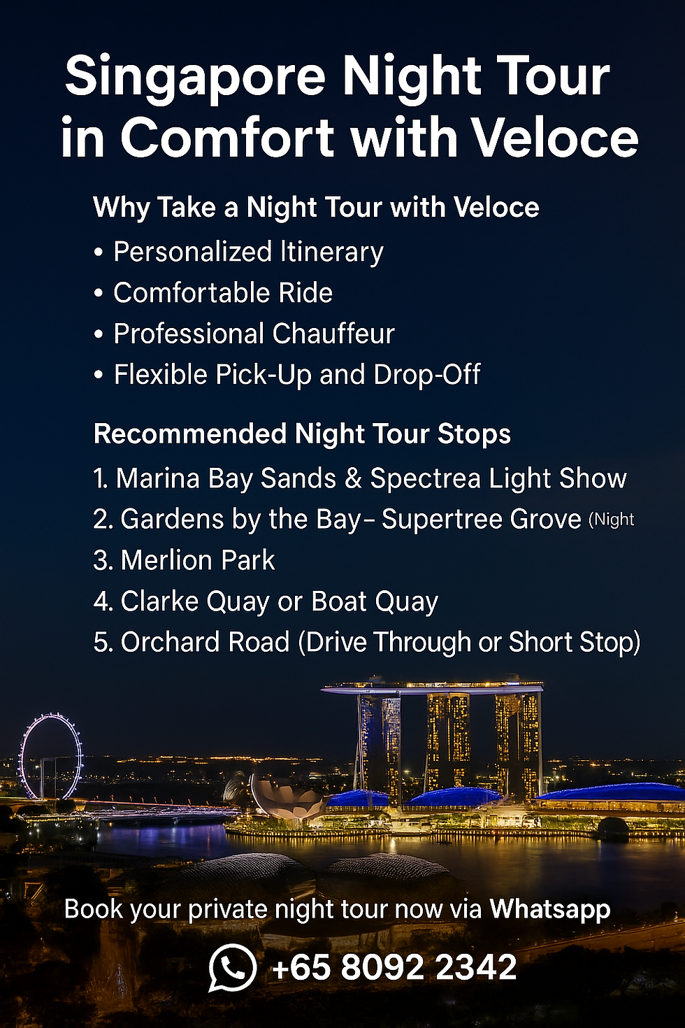 Singapore Night Tour in Comfort with Veloce
