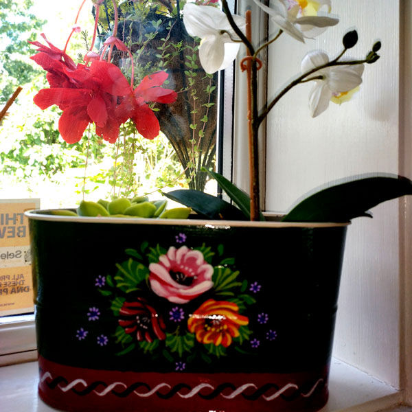 canal art;roses;flowers;flower pot;pot;container