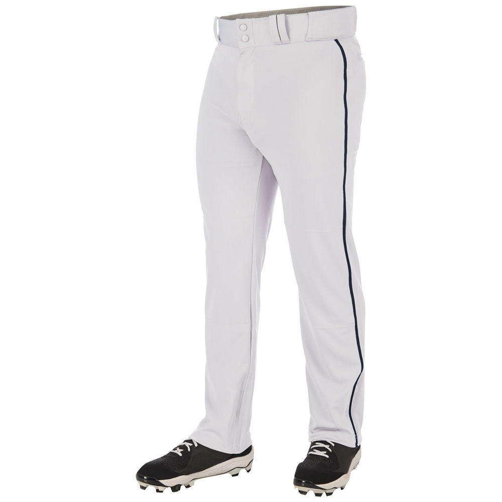 White Open Bottom Pants with Navy Piping