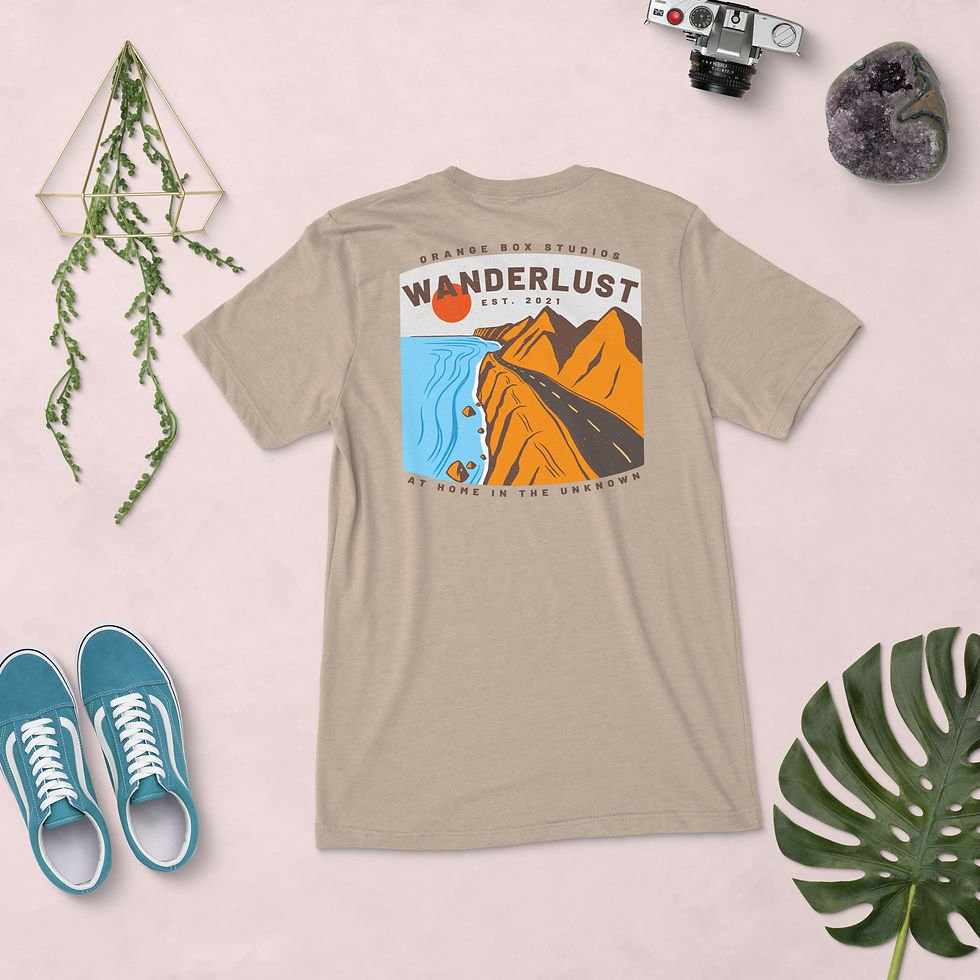 Thumbnail: back of tan t shirt with coastal highway print