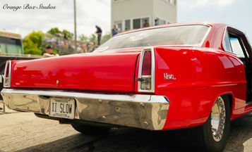 A Chevy Nova lines up at Byron Dragway during Drag Week 2022