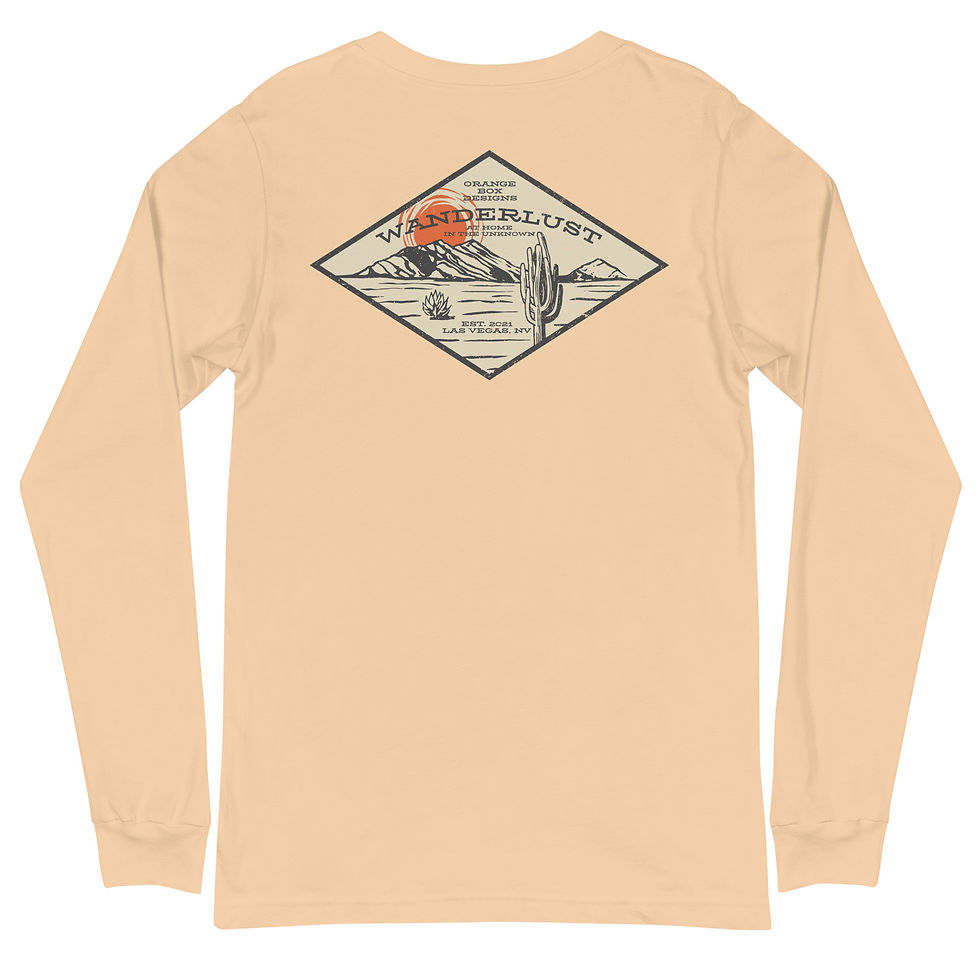 Thumbnail: back of yellow long sleeve shirt with desert scene print