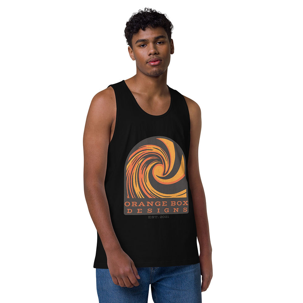 Thumbnail: man modeling black tank top with ripcurl print
