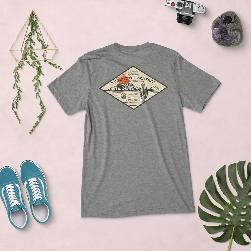 Thumbnail: back of light grey t-shirt with desert scene print