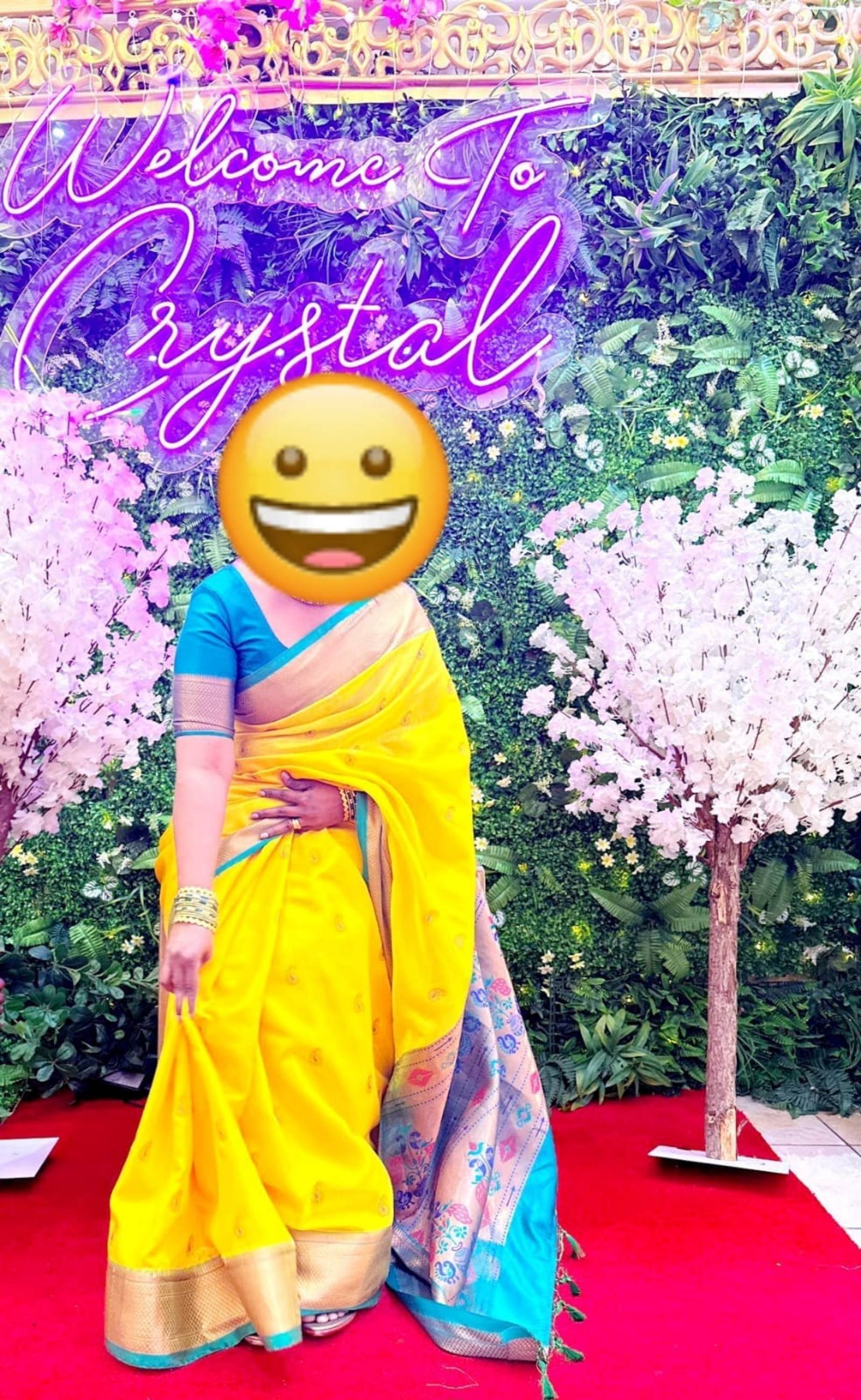 Yellow Silk Saree with Contrast Blue Border