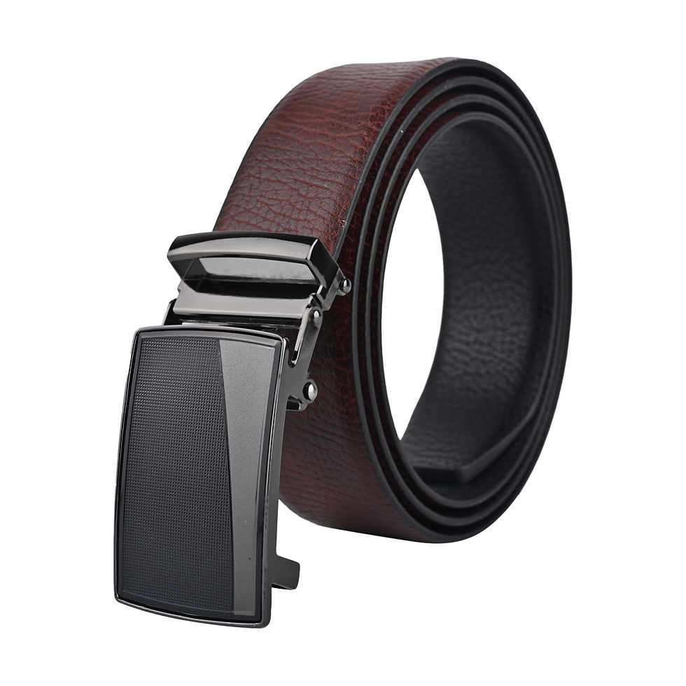 Moda B Premium Textured Leather Reversible Waist Belt, Black and Brown, Autolock Buckal