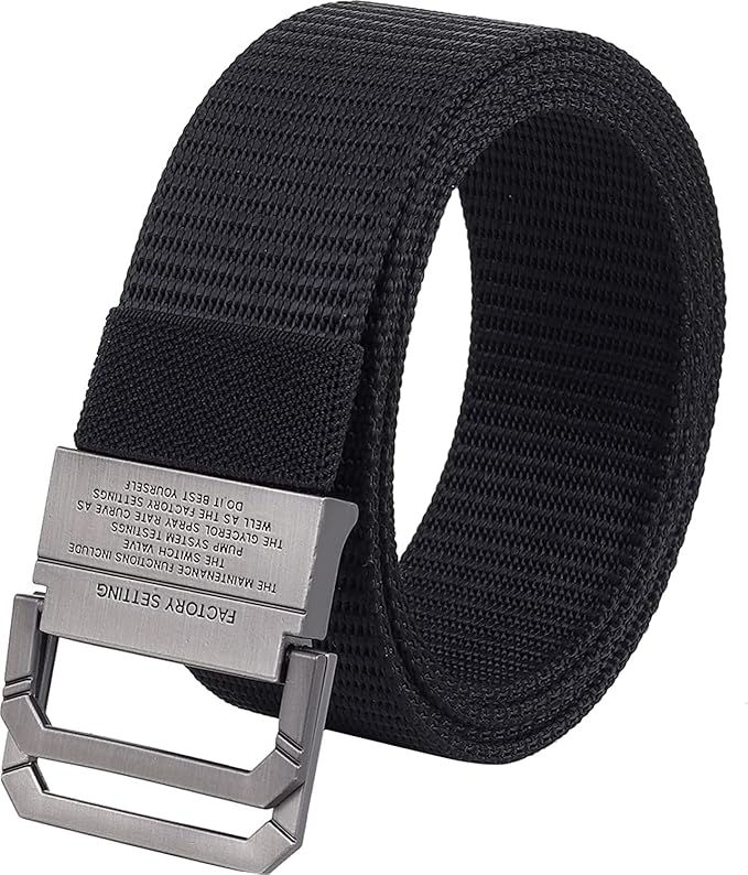 Moda B Double D Ring Buckle Belt, Woven Fabric, Black