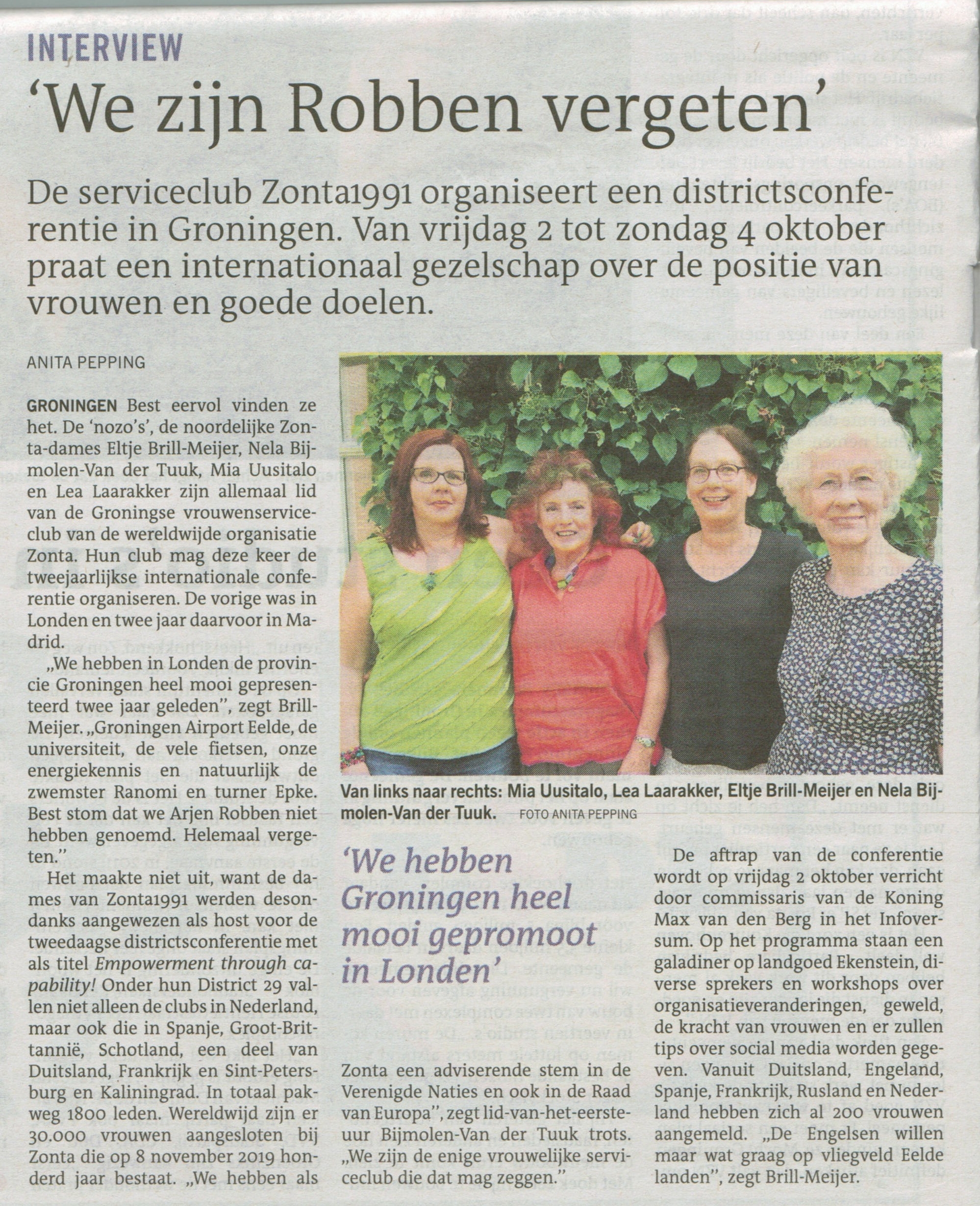 DvhN 10 september 2015- Zonta