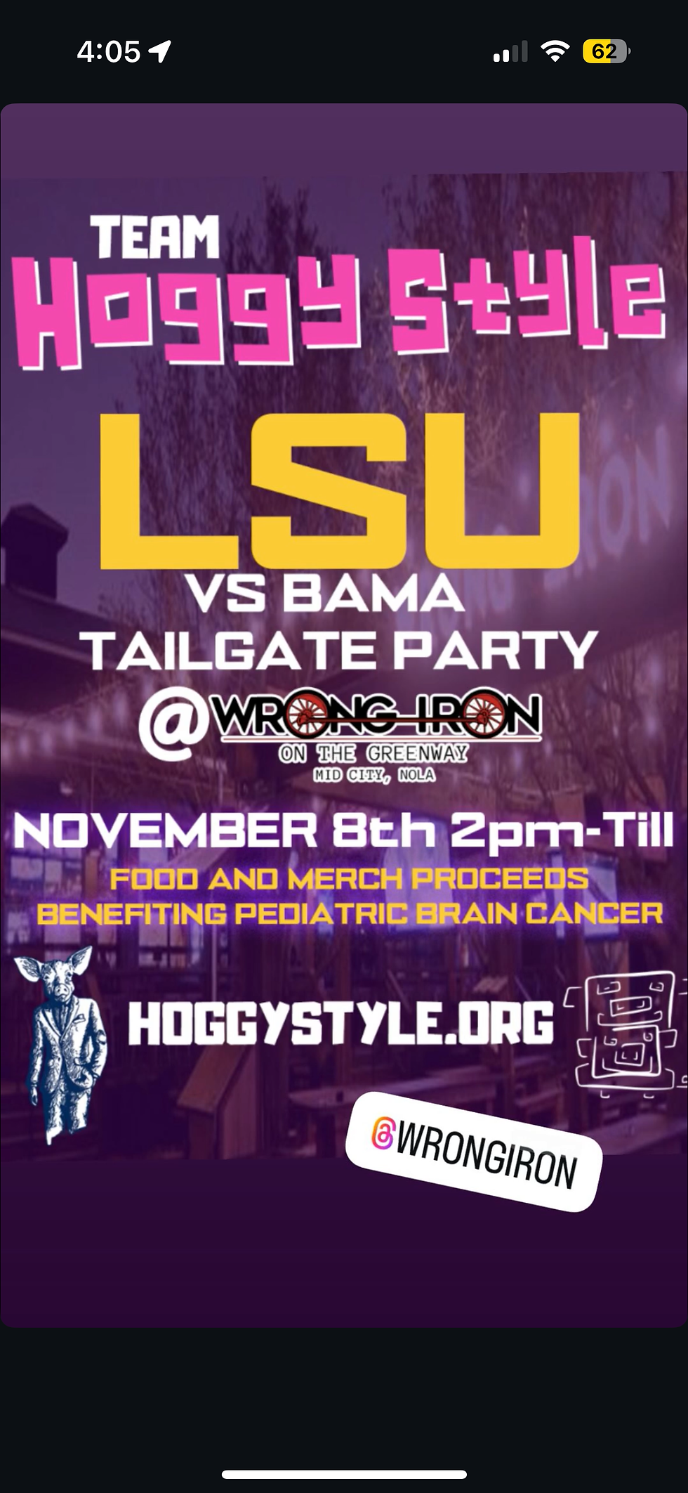 LSU BAMA Watch Party @ Wrong Iron 11/8