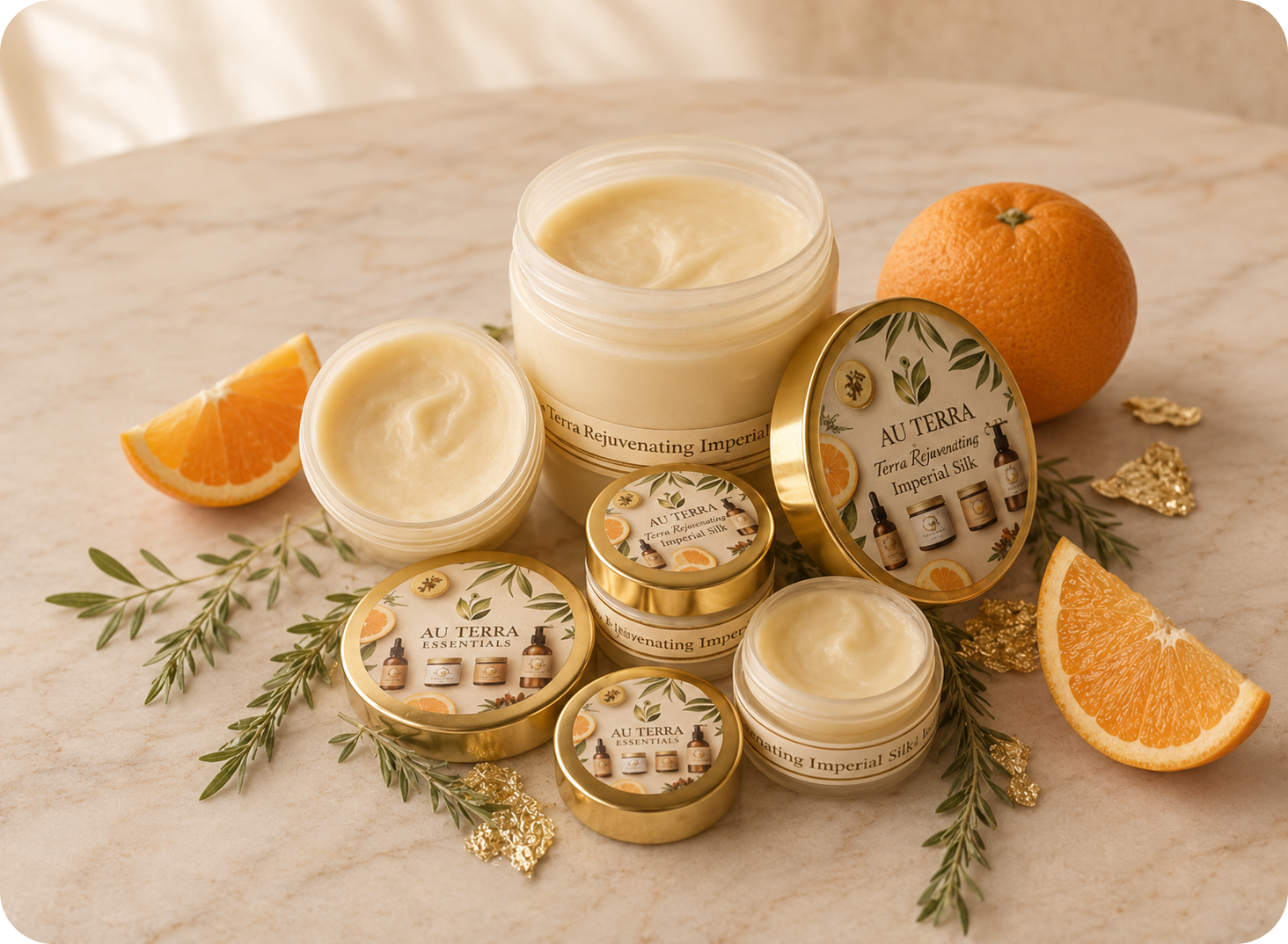 Terra Rejuvenating Imperial Silk with citrus, gold, and botanicals
