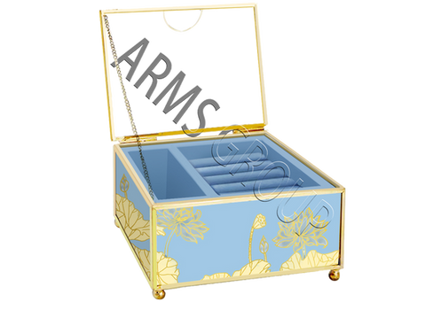 1709991-1 Water Lily Design Glass Jewelry Box With Metal Frame (Small)