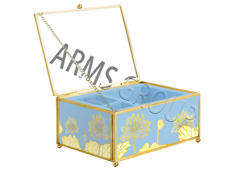 1709891-1 Water Lily Design Glass Jewelry Box With Metal Frame (Medium)