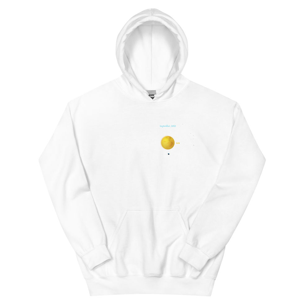 Thumbnail: photo of a white hoodie with the image of the Earth orbiting the Sun and the words XX Billion Miles Traveled on the chest above the image
