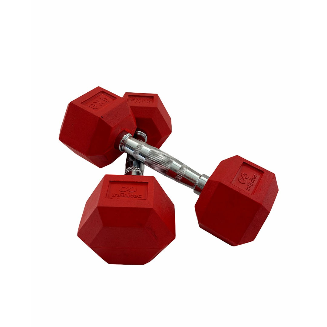 Mancuernas de goma rojas hexagonales 4 kg (par)