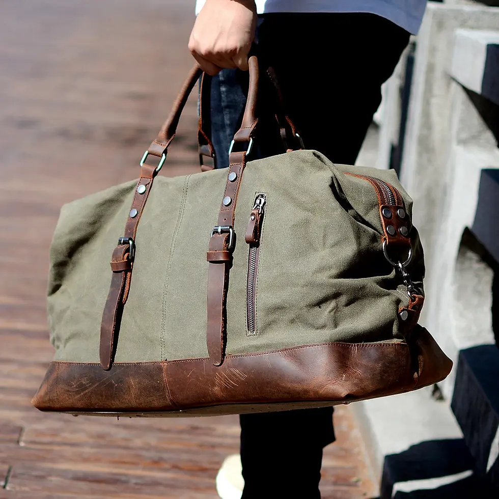Thumbnail: Vintage Waxed Canvas Travel Duffel Bag – Large Weekend Carry-On Bag