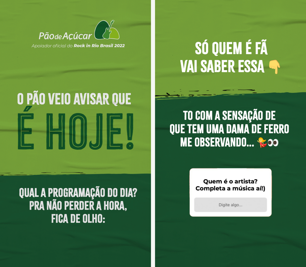 Stories de divulgação dos shows