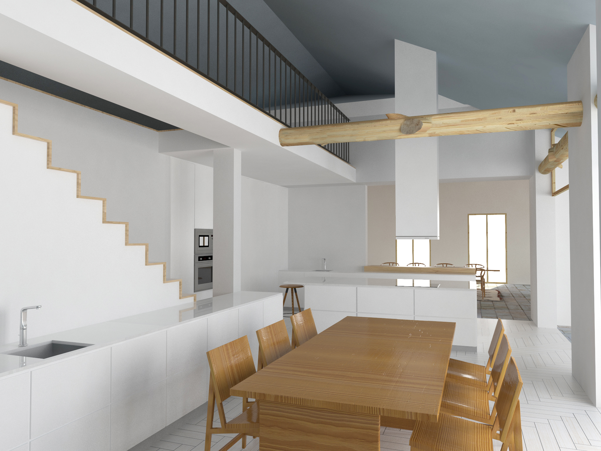 cocina minimalista lacada blanco, encimera de krion