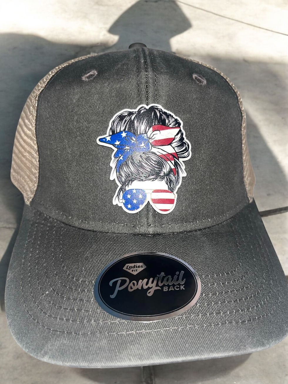 Thumbnail: Outdoor Cap Ponytail Cap with Patriotic American Girl Sunglasses Patch