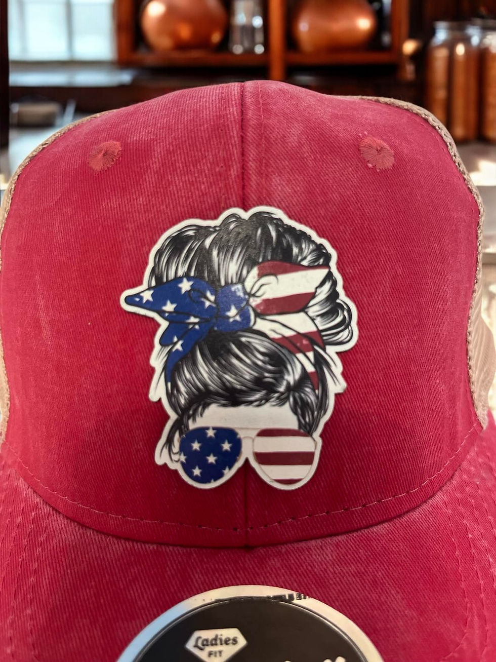 Thumbnail: Outdoor Cap Ponytail Cap with Patriotic American Girl Sunglasses Patch
