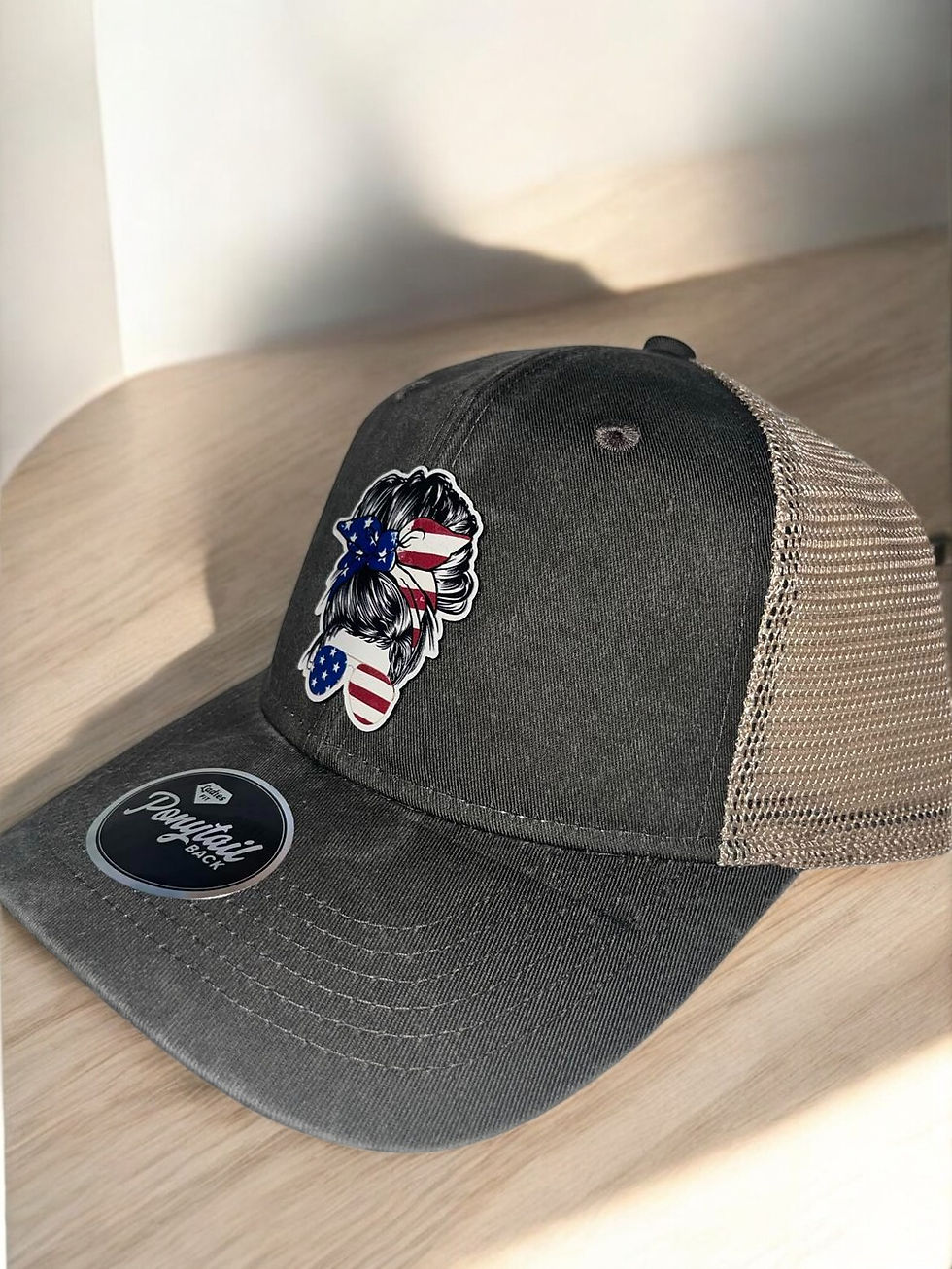 Thumbnail: Outdoor Cap Ponytail Cap with Patriotic American Girl Sunglasses Patch
