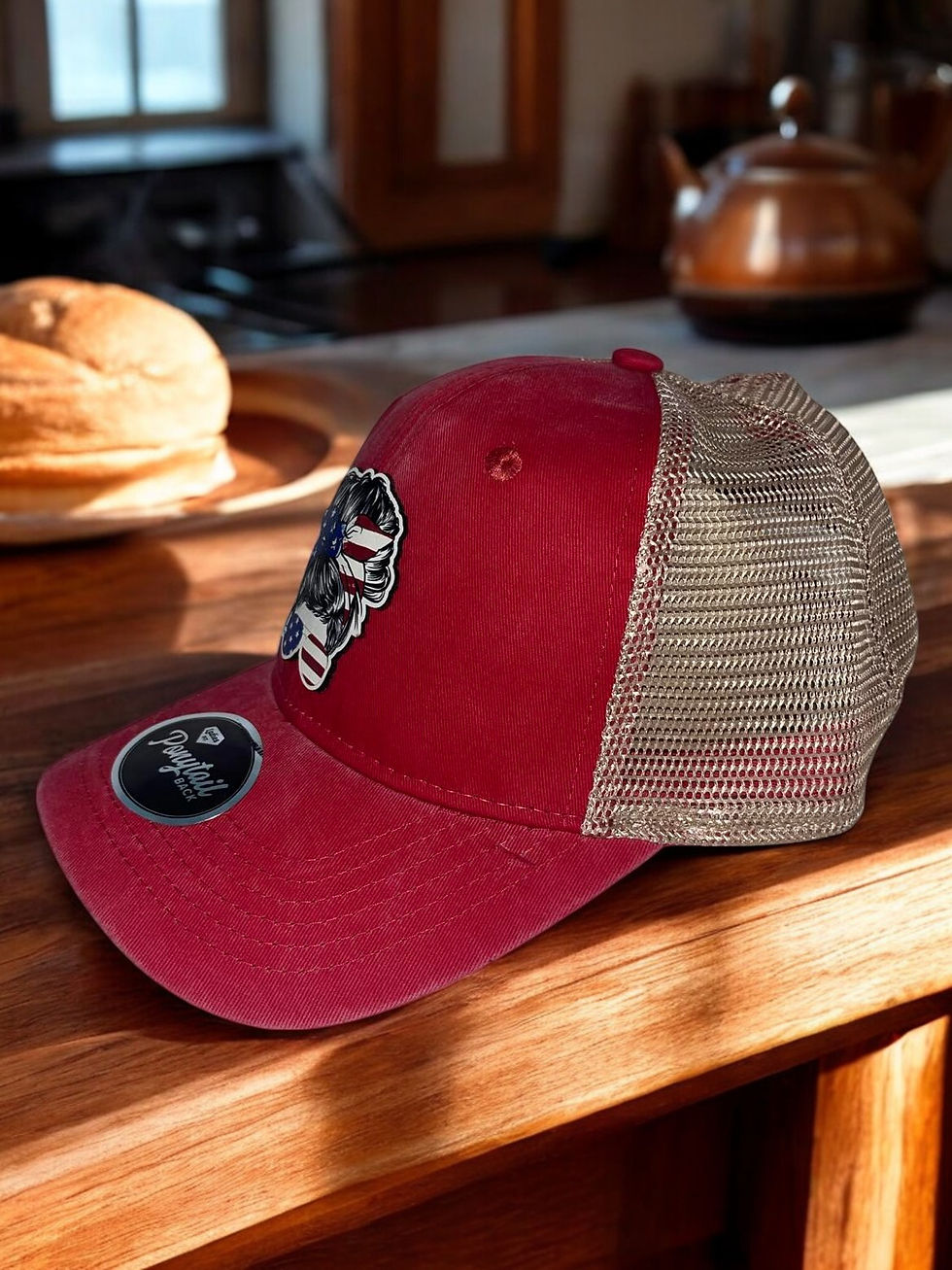 Thumbnail: Outdoor Cap Ponytail Cap with Patriotic American Girl Sunglasses Patch